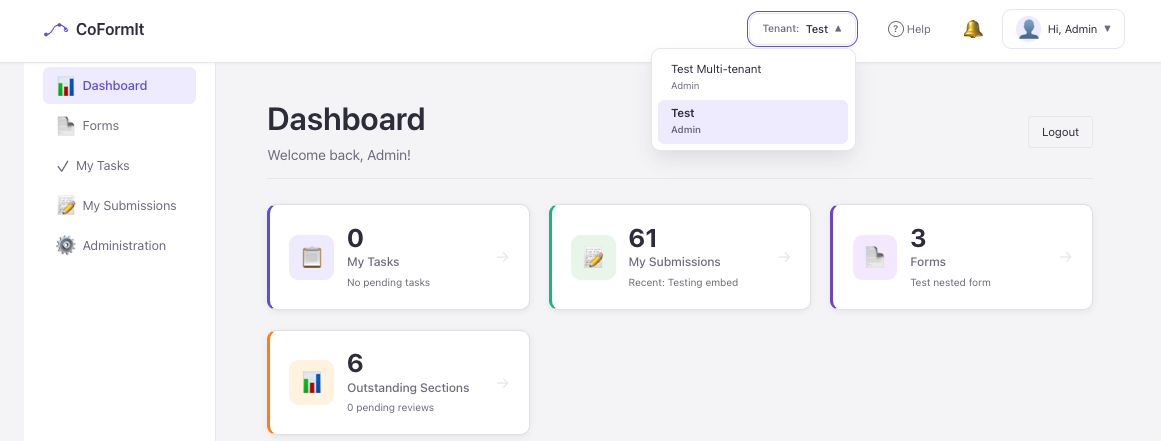 Toggle Tenant Dropdown